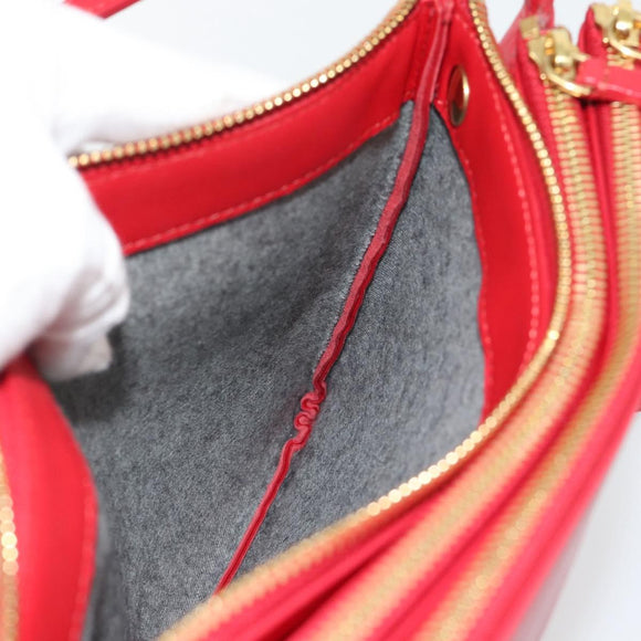 CELINE Trio Shoulder Bag Leather Red Gold Auth 182535A