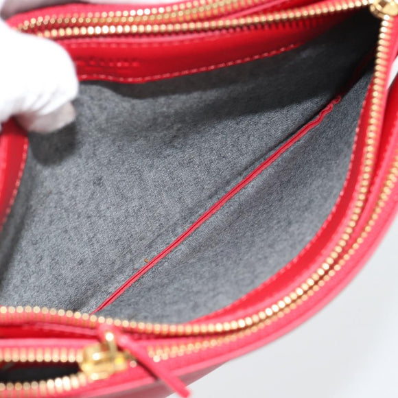 CELINE Trio Shoulder Bag Leather Red Gold Auth 182535A