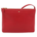 CELINE Trio Shoulder Bag Leather Red Gold Auth 182535A-13