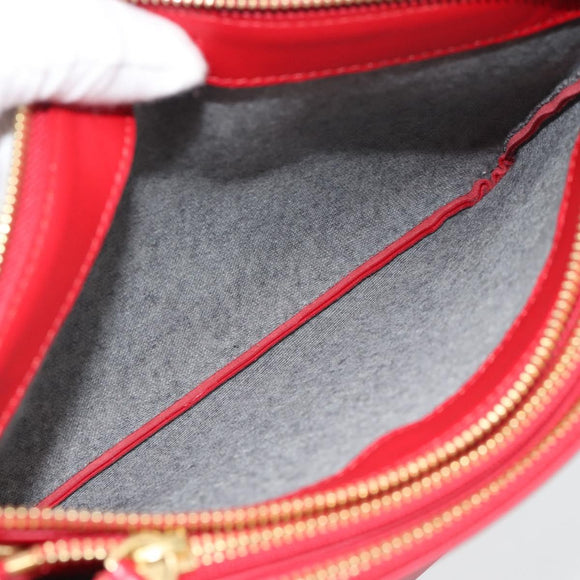 CELINE Trio Shoulder Bag Leather Red Gold Auth 182535A