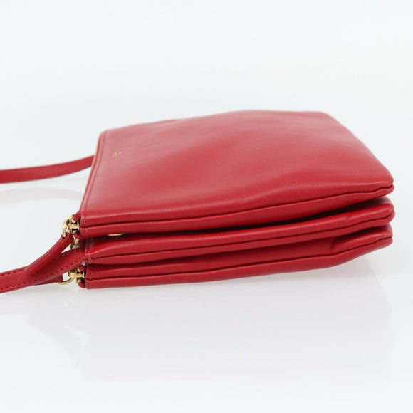 CELINE Trio Shoulder Bag Leather Red Gold Auth 182535A