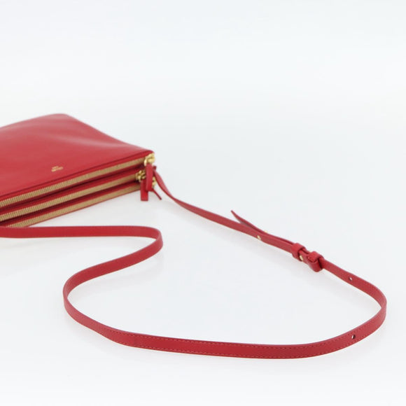 CELINE Trio Shoulder Bag Leather Red Gold Auth 182535A
