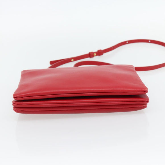 CELINE Trio Shoulder Bag Leather Red Gold Auth 182535A