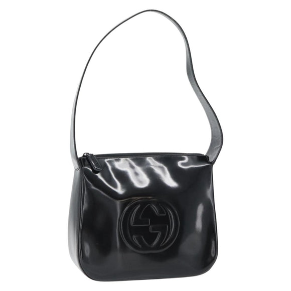 GUCCI Shoulder Bag Enamel Black 001 1364 1703 Auth 182536
