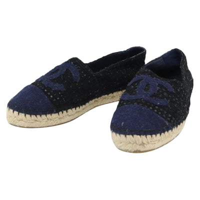 CHANEL Espadrilles Sandals Tweed Black CC Auth 182538M