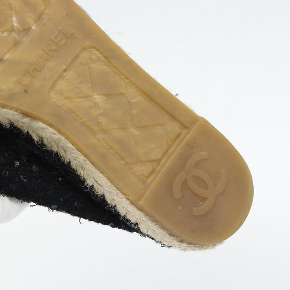 CHANEL Espadrilles Sandals Tweed Black CC Auth 182538M
