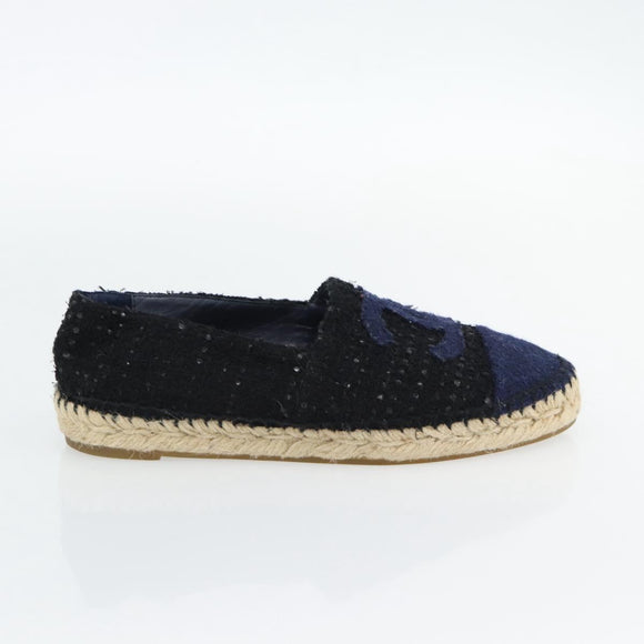 CHANEL Espadrilles Sandals Tweed Black CC Auth 182538M