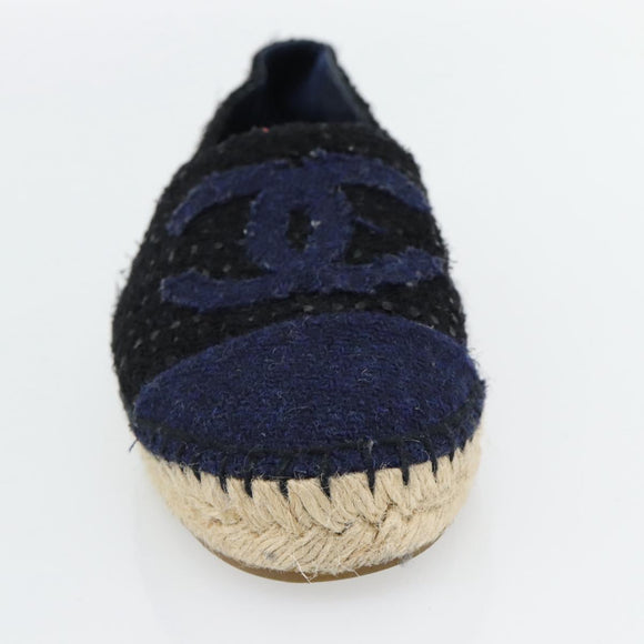 CHANEL Espadrilles Sandals Tweed Black CC Auth 182538M