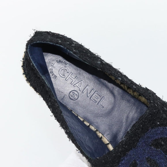 CHANEL Espadrilles Sandals Tweed Black CC Auth 182538M