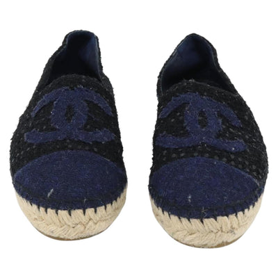 CHANEL Espadrilles Sandals Tweed Black CC Auth 182538M - 0
