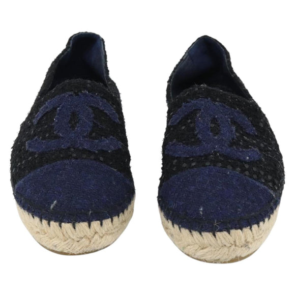 CHANEL Espadrilles Sandals Tweed Black CC Auth 182538M