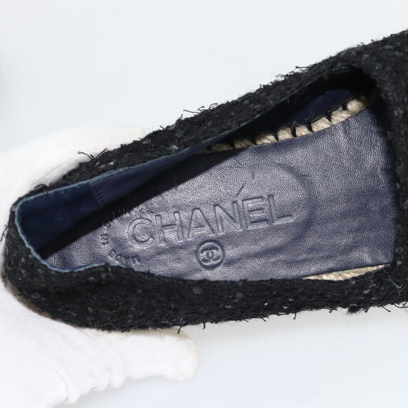 CHANEL Espadrilles Sandals Tweed Black CC Auth 182538M