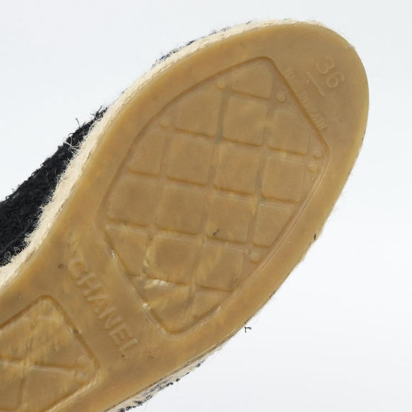 CHANEL Espadrilles Sandals Tweed Black CC Auth 182538M