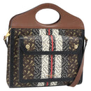 BURBERRY Hand Bag PVC Canvas 2way Brown Gold Auth 182540A-1