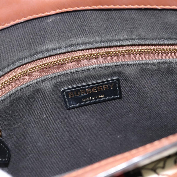 BURBERRY Hand Bag PVC Canvas 2way Brown Gold Auth 182540A