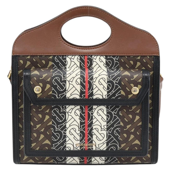BURBERRY Hand Bag PVC Canvas 2way Brown Gold Auth 182540A