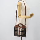 BURBERRY Hand Bag PVC Canvas 2way Brown Gold Auth 182540A-24