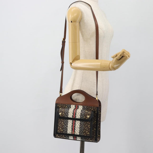 BURBERRY Hand Bag PVC Canvas 2way Brown Gold Auth 182540A
