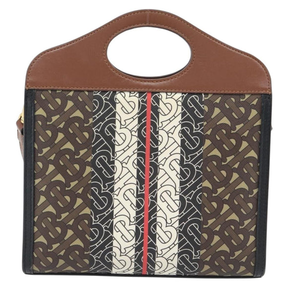 BURBERRY Hand Bag PVC Canvas 2way Brown Gold Auth 182540A