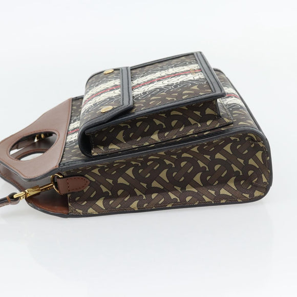 BURBERRY Hand Bag PVC Canvas 2way Brown Gold Auth 182540A