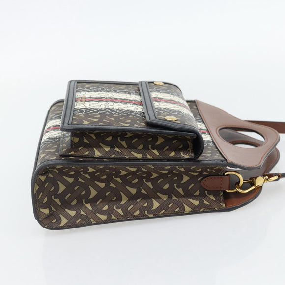 BURBERRY Hand Bag PVC Canvas 2way Brown Gold Auth 182540A