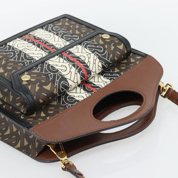 BURBERRY Hand Bag PVC Canvas 2way Brown Gold Auth 182540A