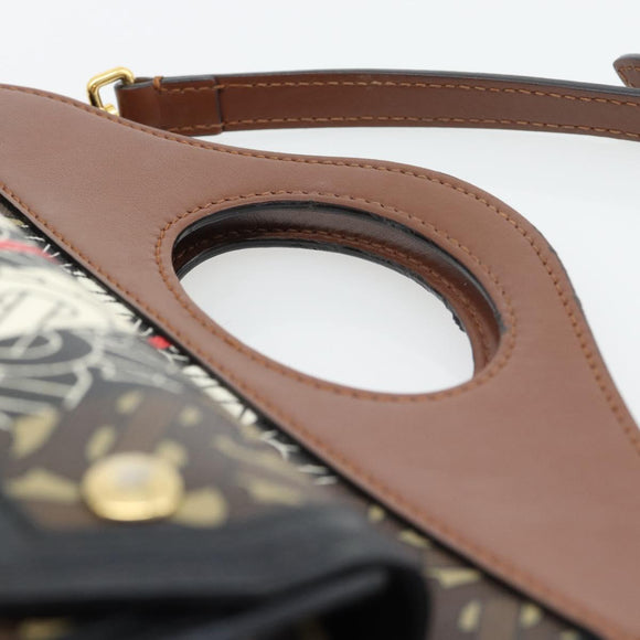 BURBERRY Hand Bag PVC Canvas 2way Brown Gold Auth 182540A