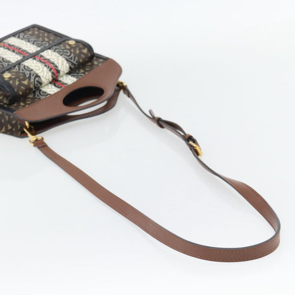 BURBERRY Hand Bag PVC Canvas 2way Brown Gold Auth 182540A
