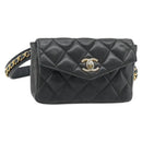 CHANEL Matelassé Ketten-Bauchtasche Lammleder Schwarz Gold CC Authentisch 182541-1