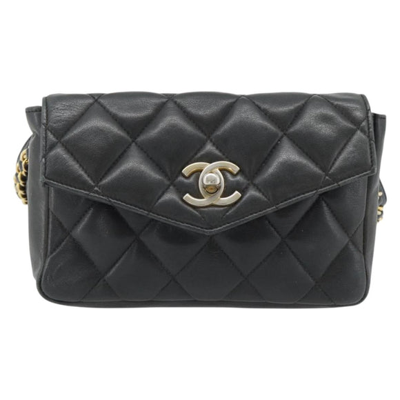 CHANEL Matelassé Ketten-Bauchtasche Lammleder Schwarz Gold CC Authentisch 182541