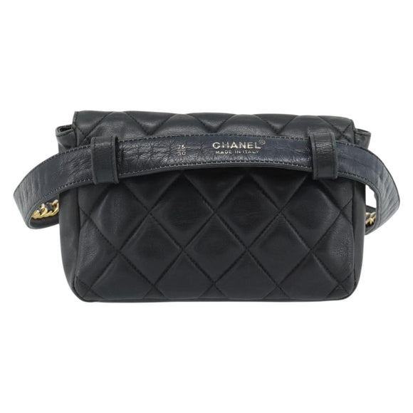 CHANEL Matelassé Ketten-Bauchtasche Lammleder Schwarz Gold CC Authentisch 182541