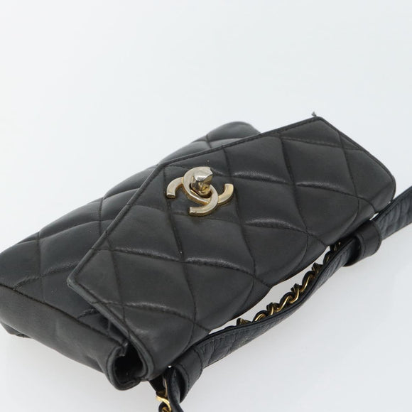 CHANEL Matelassé Ketten-Bauchtasche Lammleder Schwarz Gold CC Authentisch 182541