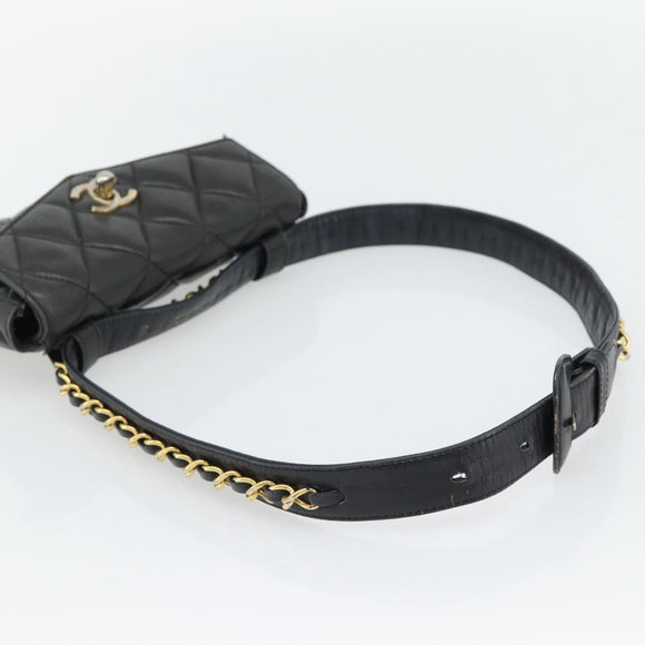 CHANEL Matelassé Ketten-Bauchtasche Lammleder Schwarz Gold CC Authentisch 182541