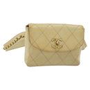 CHANEL Bicolore Waist bag Lamb Skin Beige Gold CC Auth 182545-1