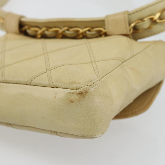 CHANEL Bicolore Waist bag Lamb Skin Beige Gold CC Auth 182545
