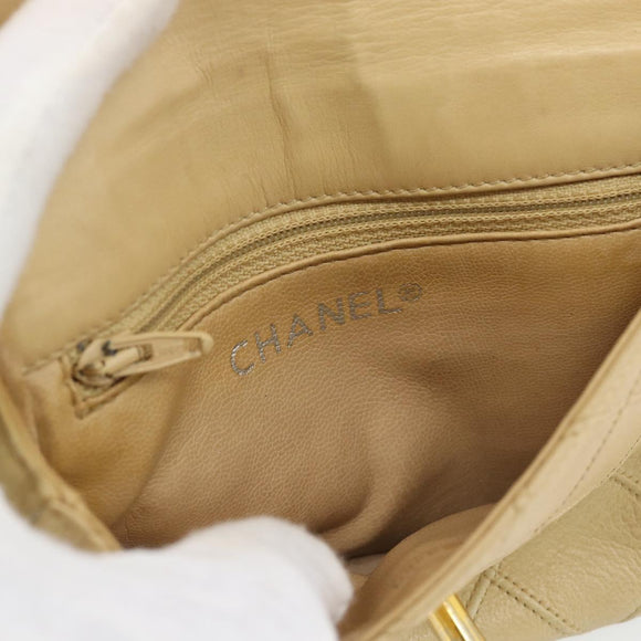 CHANEL Bicolore Waist bag Lamb Skin Beige Gold CC Auth 182545