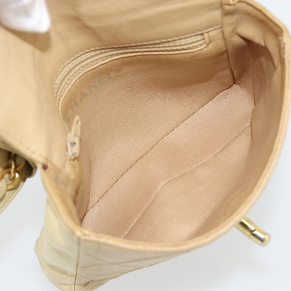 CHANEL Bicolore Waist bag Lamb Skin Beige Gold CC Auth 182545