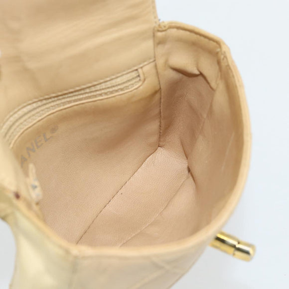 CHANEL Bicolore Waist bag Lamb Skin Beige Gold CC Auth 182545