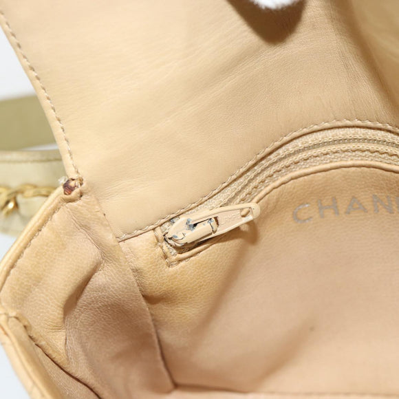 CHANEL Bicolore Waist bag Lamb Skin Beige Gold CC Auth 182545