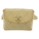 CHANEL Bicolore Waist bag Lamb Skin Beige Gold CC Auth 182545-2