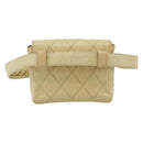 CHANEL Bicolore Waist bag Lamb Skin Beige Gold CC Auth 182545-3