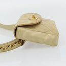 CHANEL Bicolore Waist bag Lamb Skin Beige Gold CC Auth 182545-4