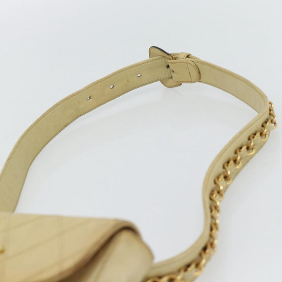 CHANEL Bicolore Waist bag Lamb Skin Beige Gold CC Auth 182545