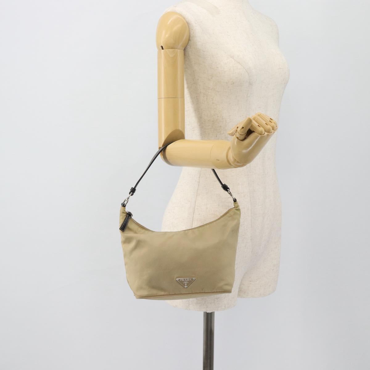 PRADA Shoulder Bag Nylon Beige Silver Auth 182546A | Brand Street