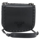 PRADA Schoudertas met Ketting Leer Zwart Origineel 182547M-1