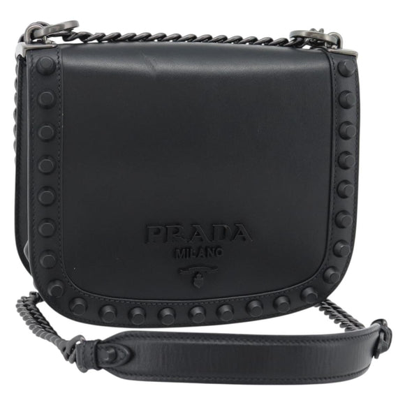 PRADA Schoudertas met Ketting Leer Zwart Origineel 182547M
