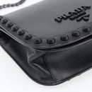 PRADA Schoudertas met Ketting Leer Zwart Origineel 182547M-14