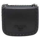PRADA Schoudertas met Ketting Leer Zwart Origineel 182547M-13