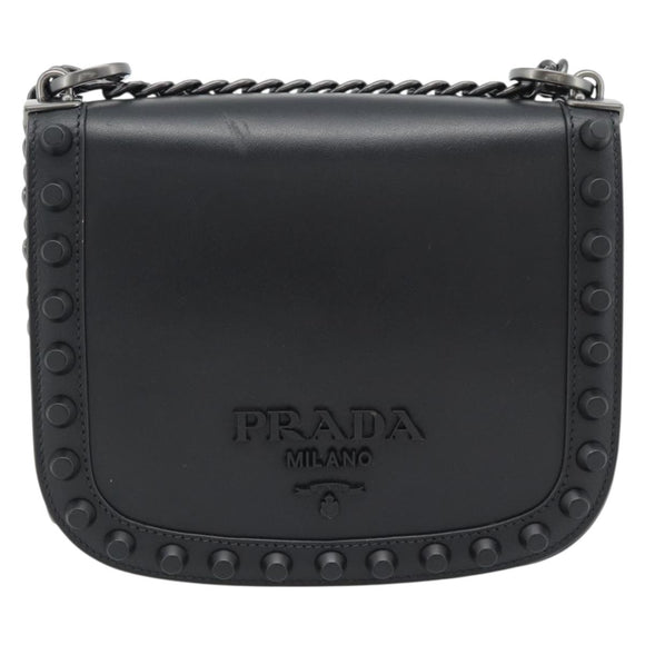 PRADA Schoudertas met Ketting Leer Zwart Origineel 182547M