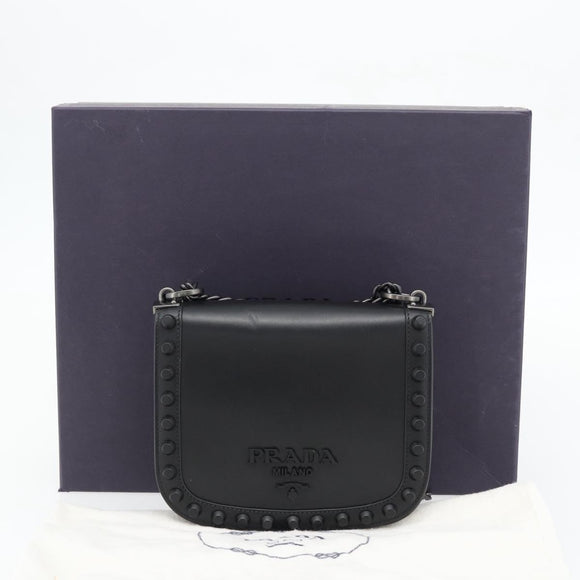 PRADA Schoudertas met Ketting Leer Zwart Origineel 182547M